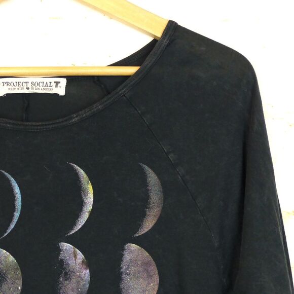Project Social T Shirt Women S Relax Black Moon Phase Long Sleeve USA Boho Rock - Picture 5 of 11